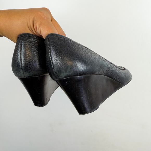 Tory Burch Sally Wedge Heels Peep Toe Black Silver - 9.5 - Picture 7 of 10